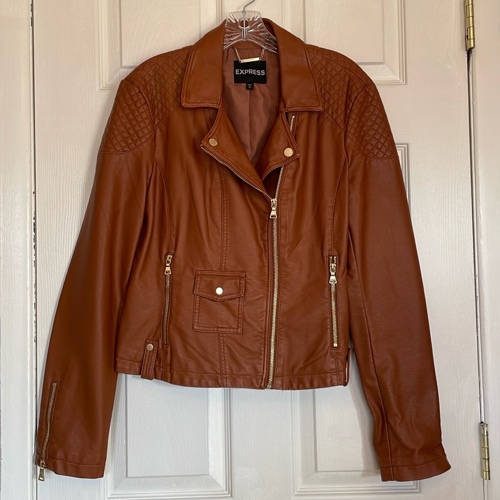 Express faux leathered lined zip up jacket